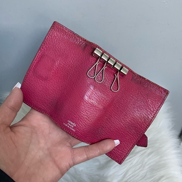 Authentic Hermes Bearn pink soft leather 4-ring key pouch key case key holder - Picture 11 of 17